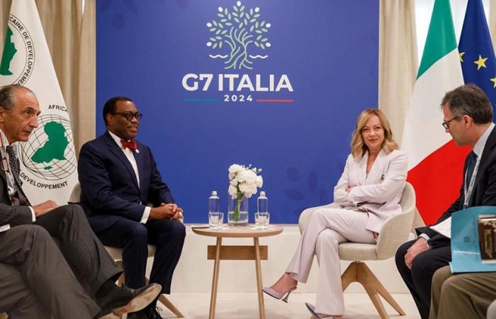 Sommet du G7, réunion bilatérale Meloni – Adesina (Président de la Banque africaine de développement)