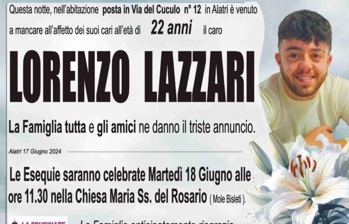 Mort de Lorenzo Lazzari : Ciociaria se prépare à une longue nuit de douleur. “Signaux” et “messages” du jeune de 22 ans dans une vidéo d’il y a 4 jours – Tu News 24