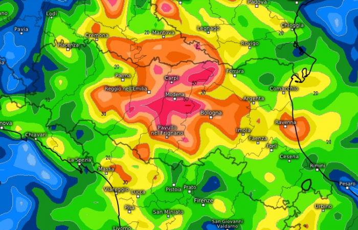 MAUVAIS TEMPS : pluies exceptionnellement fortes attendues en Émilie-Romagne jusqu’à mardi