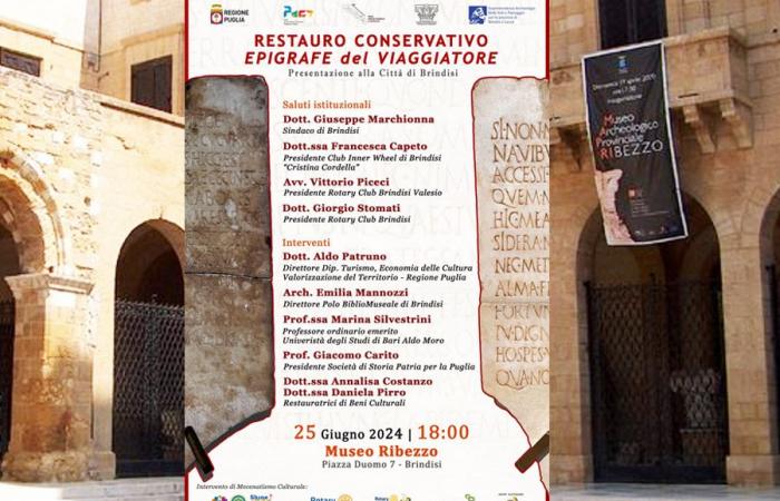 Brindisi, Musée Ribezzo : présentation à la Ville de la restauration conservatrice de l’Épigraphe du Voyageur