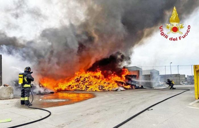 Une entreprise de gestion des déchets en feu, un grand incendie dans une zone industrielle