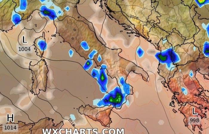 mercredi averses et risque d’orages en provenance de la mer Tyrrhénienne, effondrement des températures attendu