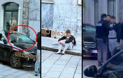 VIDEO Centre de Côme, scène surréaliste : il heurte le pare-brise de la Mercedes, puis reste immobile sur le trottoir. La police arrive