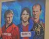 Une fresque murale dans la “Curva Paradiso” en souvenir des champions Bergamini, Catena et Marulla