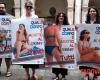 Des corps en bikini et des affiches contre la discrimination et la violence de genre apparaissent